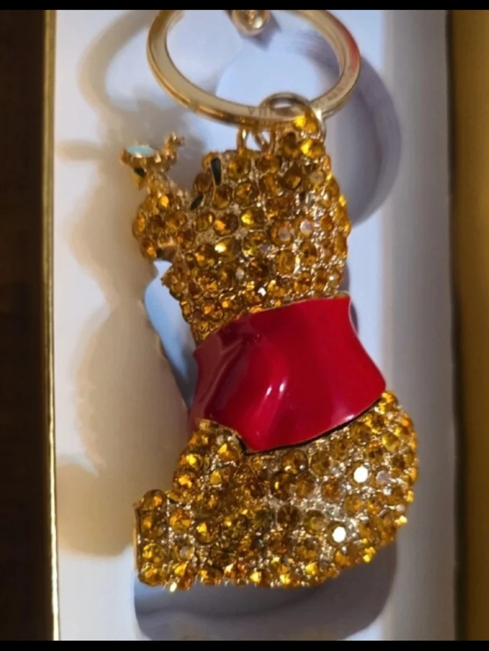 Gold Crystal Bear Keychain with Red Sweater